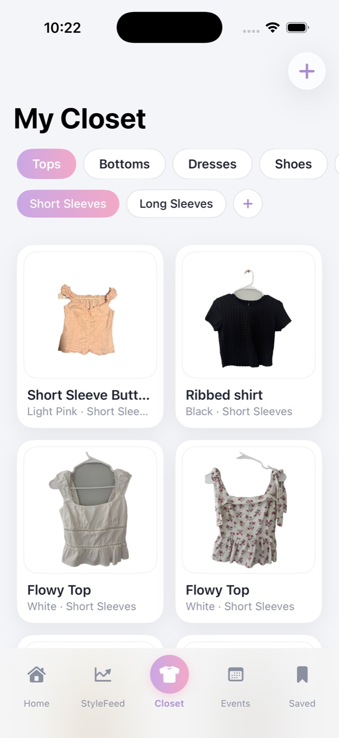 Digital closet with photographed clothing items