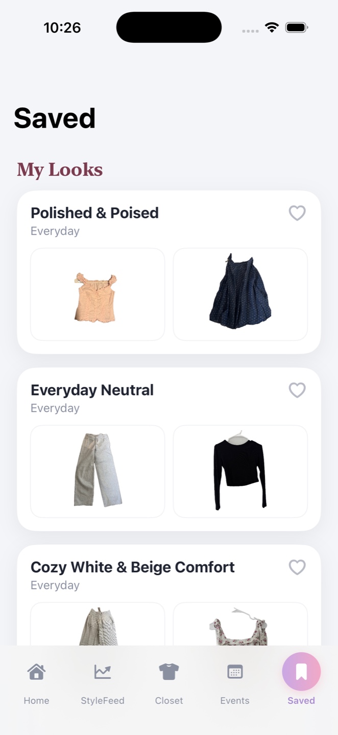 Saved outfit looks